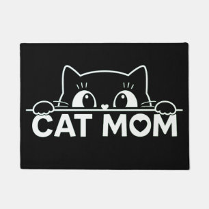 Cute simple design womens black cat lover mom doormat