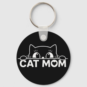 Cute simple design womens black cat lover mom keychain