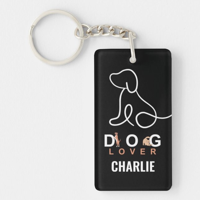 Cute simple dog lover personalized name & photo  keychain (Front)