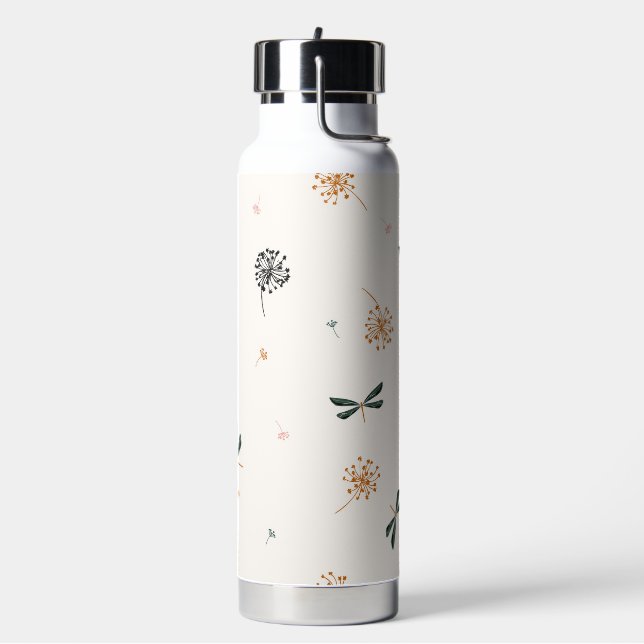 Cute simple dragonflies and flowers water bottle (Left)