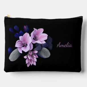 Cute Simple Elegant Black With Flowers Accessory Pouch