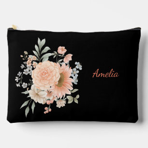Cute Simple Elegant Black With Flowers Accessory Pouch