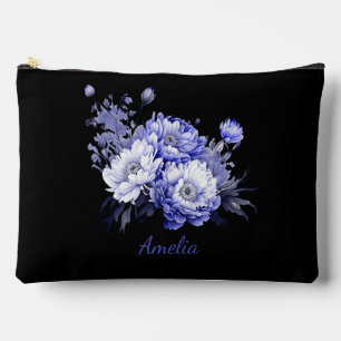 Cute Simple Elegant Black With Flowers Accessory Pouch