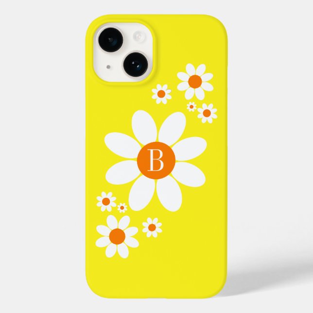 Cute Simple Floral Design Single Initial Yellow Case-Mate iPhone Case (Back)