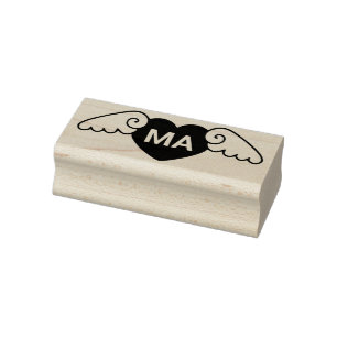 Cute Simple Flying Love Heart Monogrammed Initials Rubber Stamp
