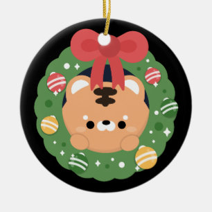 Cute Simple Fun Merry Christmas Ceramic Ornament