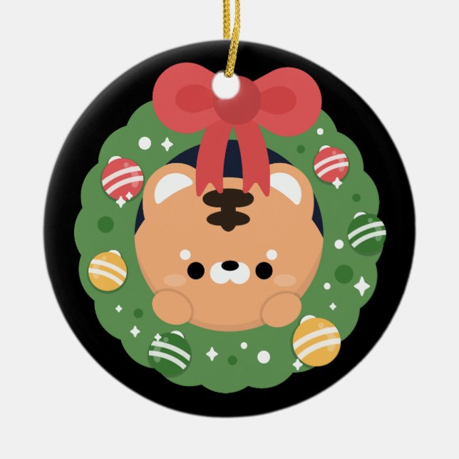 Cute Simple Fun Merry Christmas Ceramic Ornament (Front)