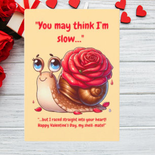 Cute Simple Funny Message Floral Snail Valentines Holiday Card