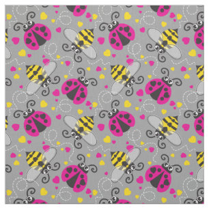 Cute simple graphic ladybugs and bees love hearts fabric