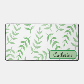 Cute Simple Green Botanical Monogram Leaves Desk Mat