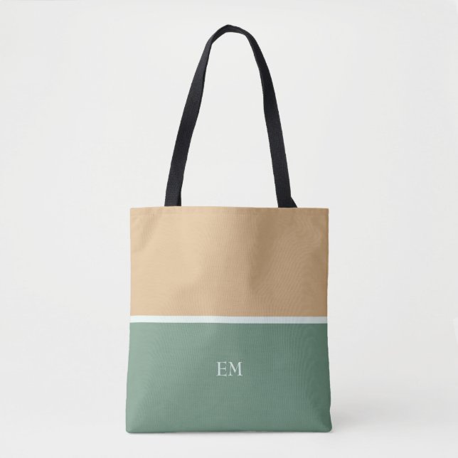 Cute Simple Green Monogram Initials Tote Bag (Front)