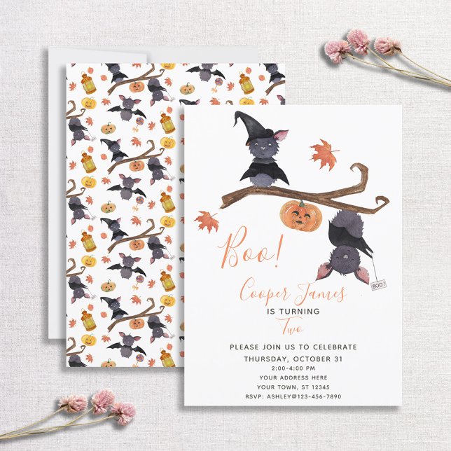Cute Simple Halloween Bats Child's 2nd Birthday Invitation (Creator Uploaded)