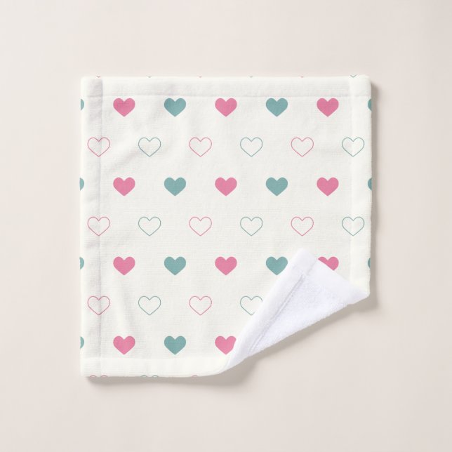 Cute Simple Heart Pattern Bath Towel Set (Wash Cloth)