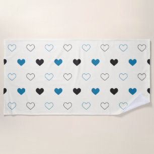 Cute Simple Heart Pattern blue black cream Beach Towel