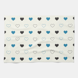 Cute Simple Heart Pattern blue black cream Kitchen Towel