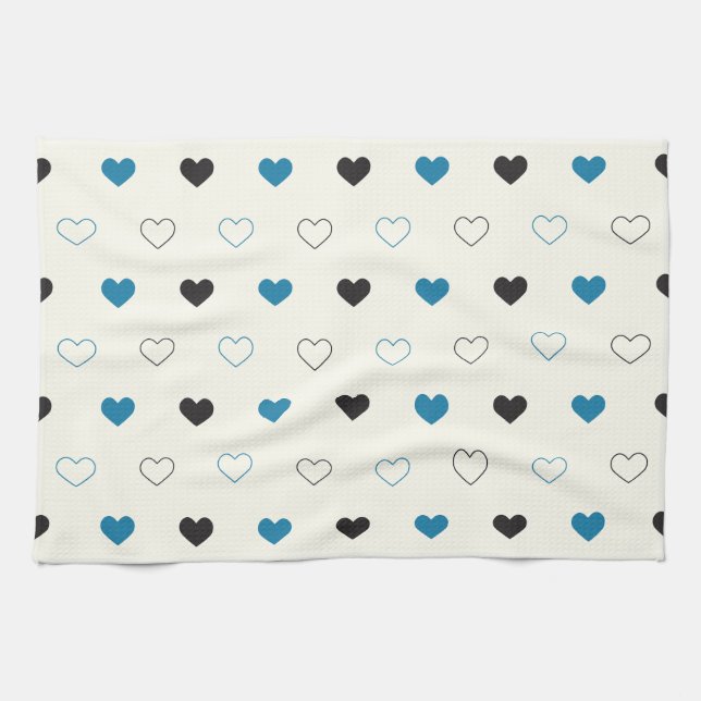 Cute Simple Heart Pattern blue black cream Kitchen Towel (Horizontal)