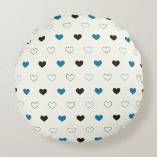 Cute Simple Heart Pattern blue black cream Round Pillow