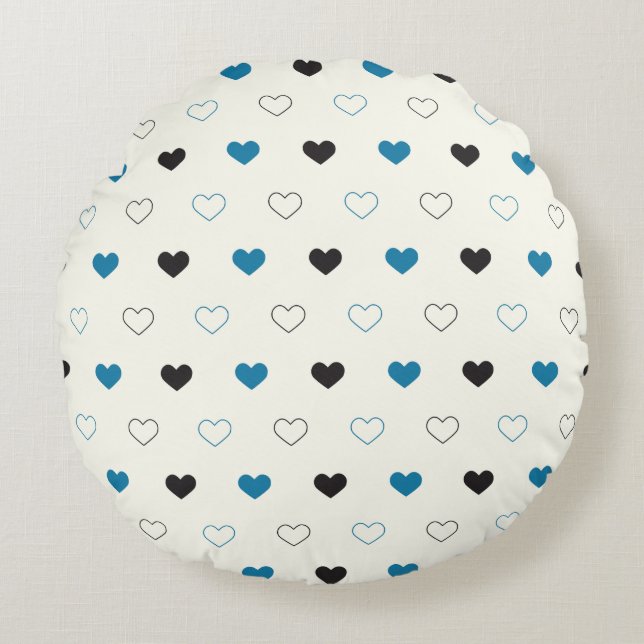 Cute Simple Heart Pattern blue black cream Round Pillow (Front)