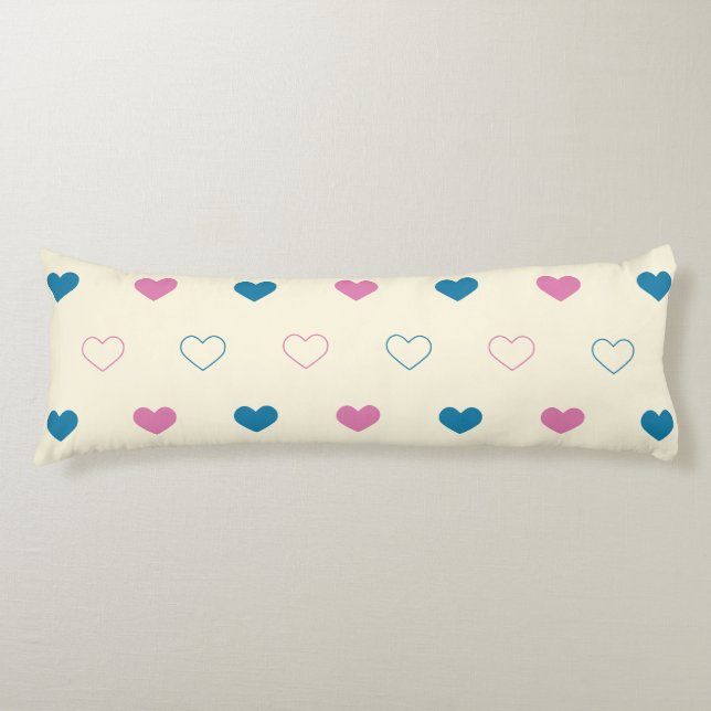 Cute Simple Heart Pattern blue pink cream Body Pillow (Front)