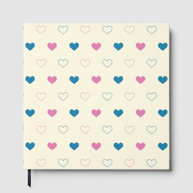 Cute Simple Heart Pattern blue pink cream Guest Book (Front)