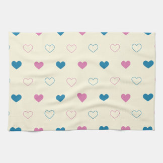 Cute Simple Heart Pattern blue pink cream Kitchen Towel