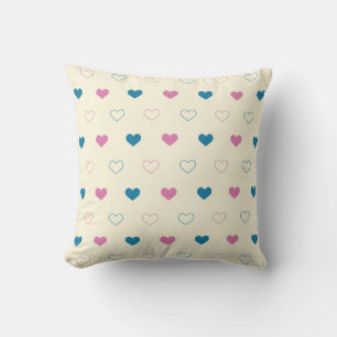 Cute Simple Heart Pattern blue pink cream Throw Pillow