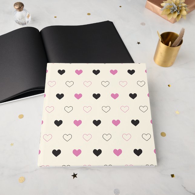 Cute Simple Heart Pattern Guest Book (Front Open)