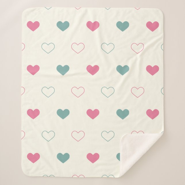 Cute Simple Heart Pattern Sherpa Blanket (Front)