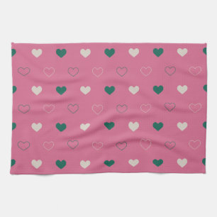 Cute Simple Heart Seamless pink / green Kitchen Towel