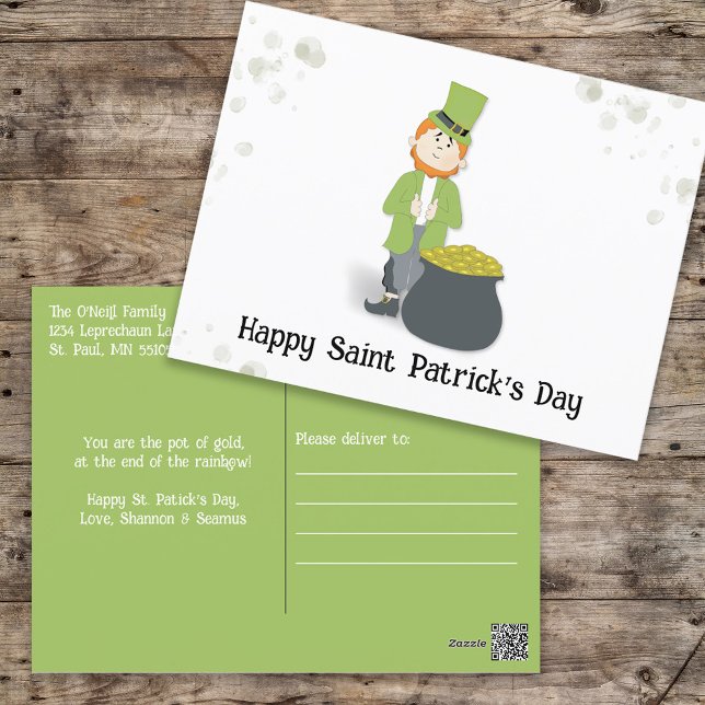 Cute Simple Leprechaun St. Patrick's Day Green Postcard (Creator Uploaded)