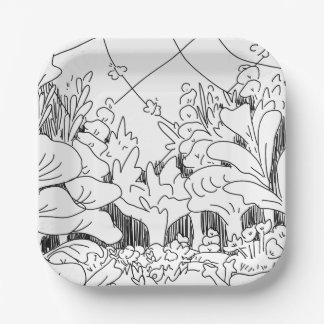 Cute Simple Line Art Plants and Flowers Paper Plate