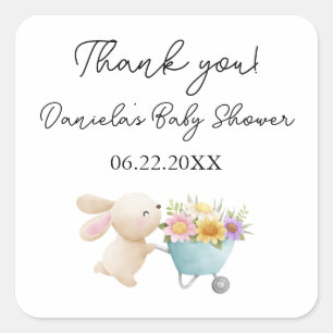 Cute Simple Little Bunny Wildflowers Baby Shower Square Sticker