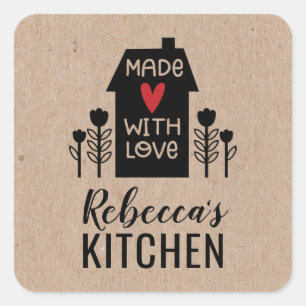 Cute Simple Made With Love Kraft Square Sticker