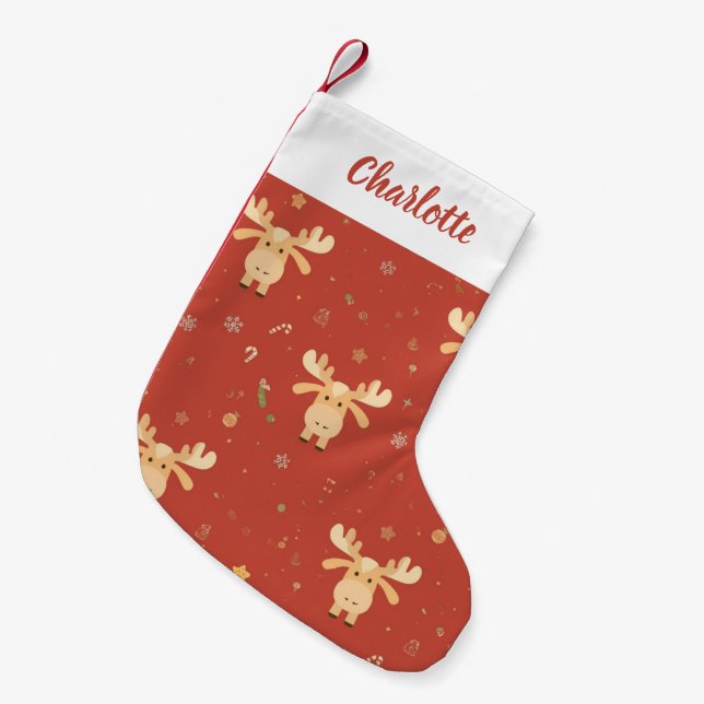 Cute Simple merry christmas cartoon reindeer patte Small Christmas Stocking (Front (Hanging))
