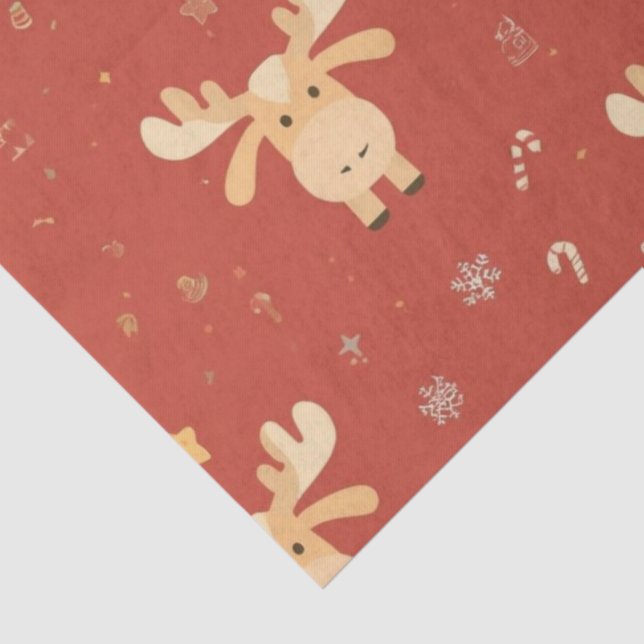 Cute Simple merry christmas cartoon reindeer patte Tissue Paper (Detail)
