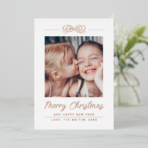 Cute Simple Merry Christmas Script With Bow Photo Foil Holiday Card