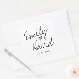 Cute Simple Minimalist Black and White Wedding Square Sticker