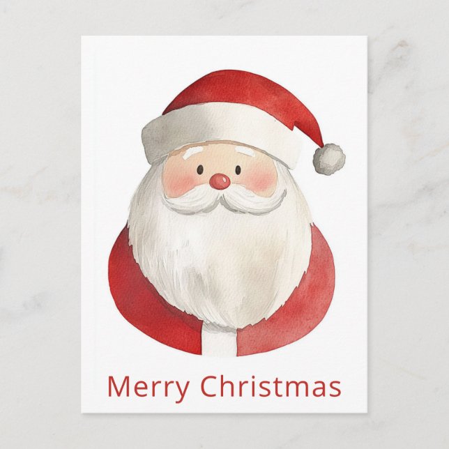 Cute Simple Minimalist Watercolor Santa Christmas Postcard (Front)