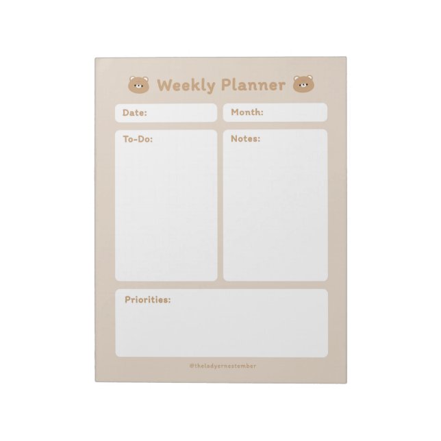 Cute Simple Minimalist Weekly Planner Notepad (Rotated)