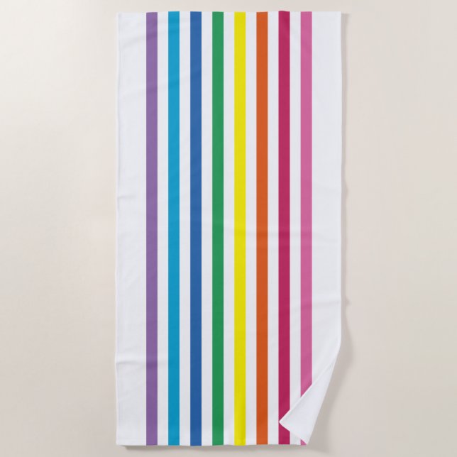 Cute Simple Modern Rainbow Colours Stripes Pattern Beach Towel (Front)