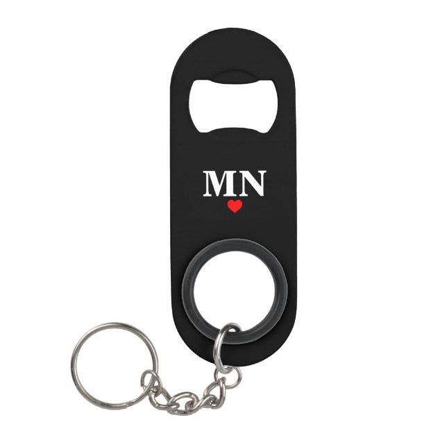 Cute Simple Monogram With Heart Valentine Keychain Bottle Opener (Front)