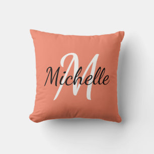 Cute Simple Orange Monogram Initials + Name Throw Pillow