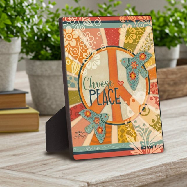 Cute Simple Peace Quote Folk Doves Colourful Fun Plaque (Creator Uploaded)