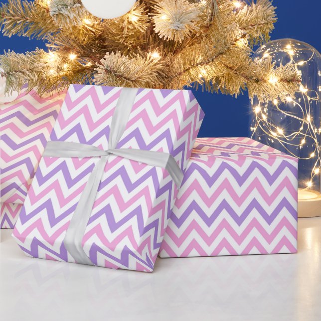 Cute Simple Pink and Purple Geometric Line Pattern Wrapping Paper (Holidays)