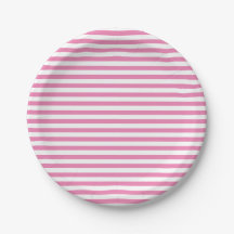 Cute Simple Pink and White Striped Paper Plate