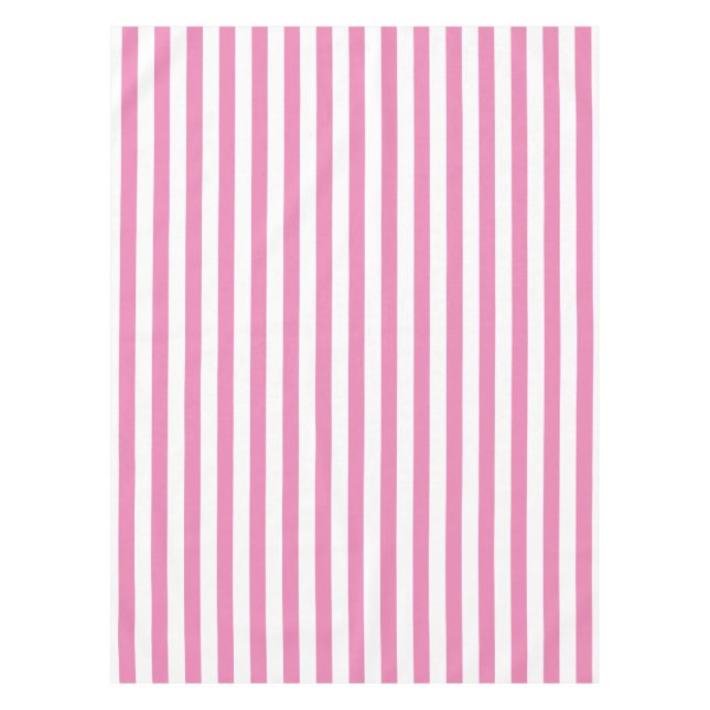 Cute Simple Pink and White Striped  Tablecloth (Front)