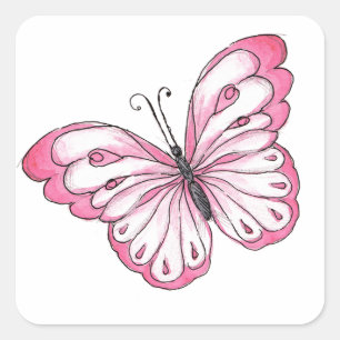 Cute Simple Pink Butterfly Square Sticker