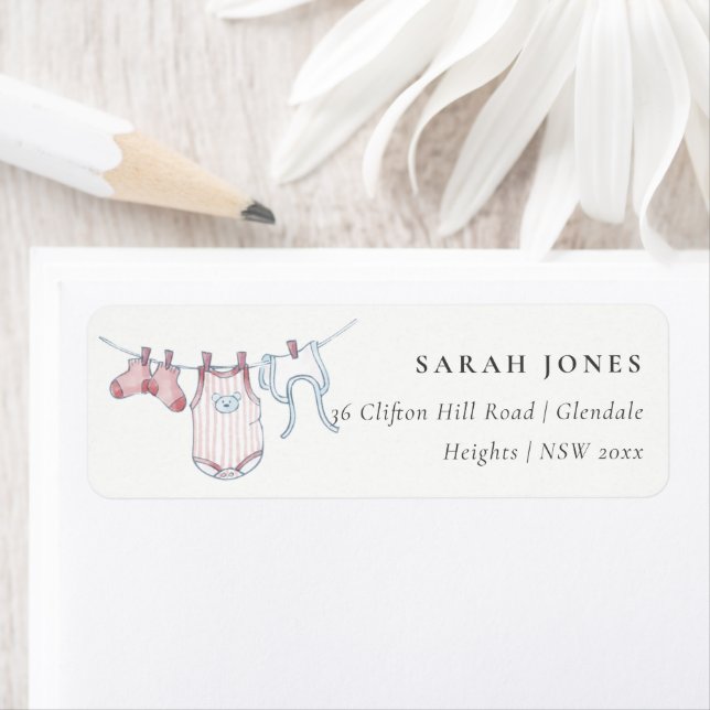 Cute Simple Pink Clothesline Baby Shower Address (Insitu)