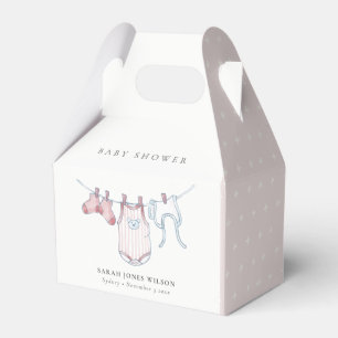 Cute Simple Pink Girl Clothesline Baby Shower Favor Box