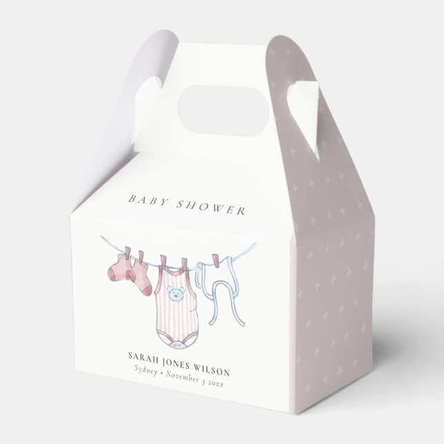 Cute Simple Pink Girl Clothesline Baby Shower Favor Box (Front Side)